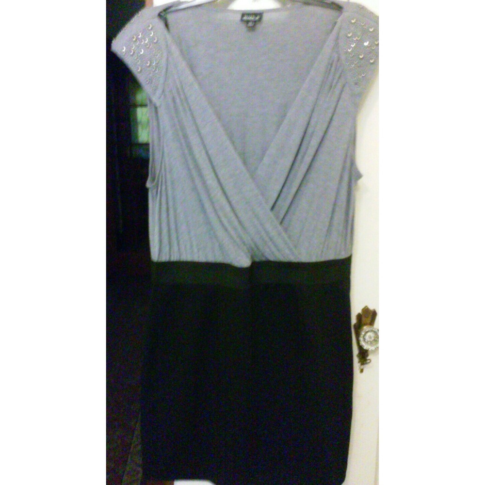 Allen B. by Allen Schwartz Women's XLSheath Dress Wrap Front Gray Black NEW